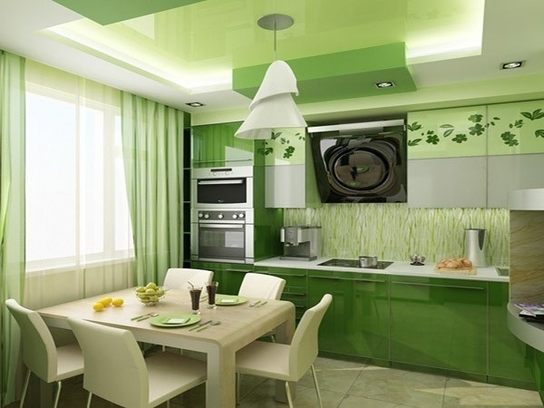 Красочный зеленый цвет в интерьере кухни интерьер помний