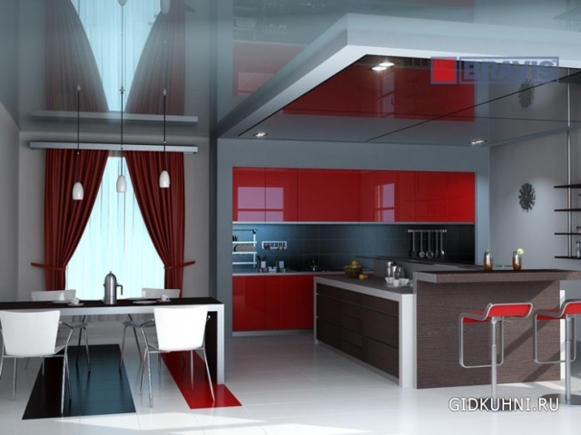 Дизайн  потолков на кухне c фото