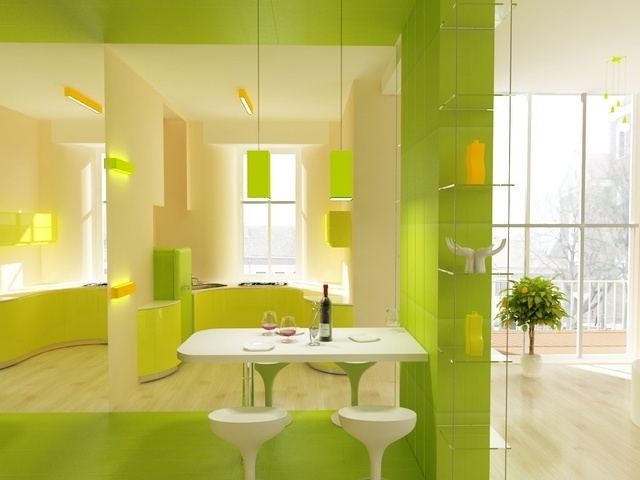 Желто-зеленая кухня фото