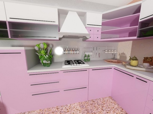 Розовый цвет в интерьере кухни фото