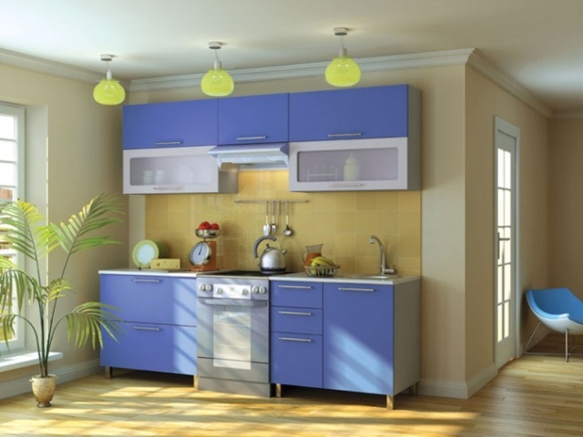 Желто голубая кухня фото